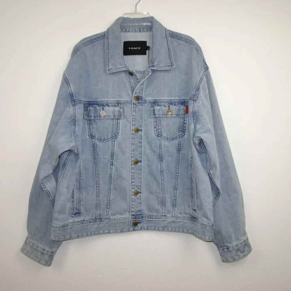 Coach Jean Jacket Men's Size XL Blue Novelty Denim Jacket Cotton Big Logo